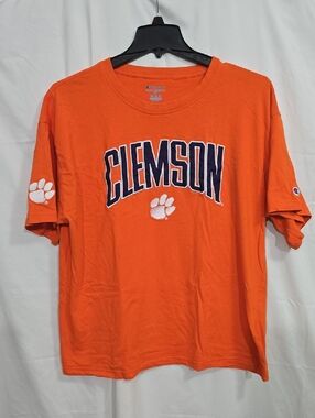Champion Mens 2XL Orange Clemson Short Sleeve Tee Embroidered Logos